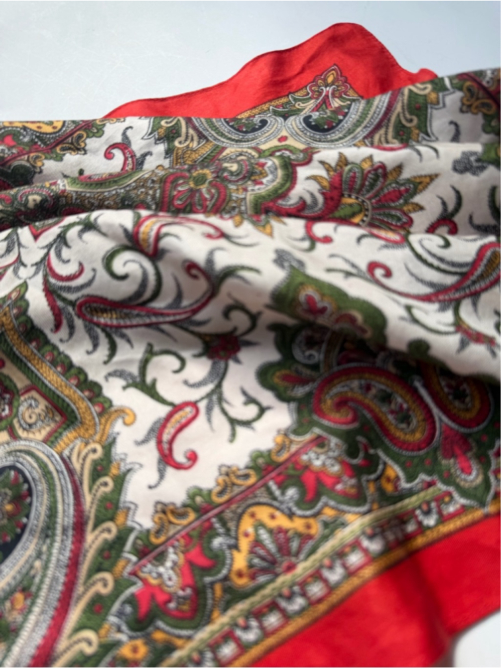 Vintage Liberty of London Silk Scarf Red Cream Green Paisley Made in England - Picture 4 of 6